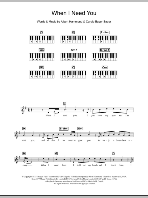 Download Celine Dion When I Need You Sheet Music
