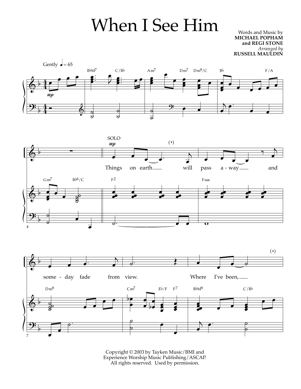 Download Michael Popham and Regi Stone When I See Him (arr. Russell Mauldin) Sheet Music