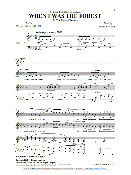 Download Daniel Brewbaker When I Was The Forest Sheet Music