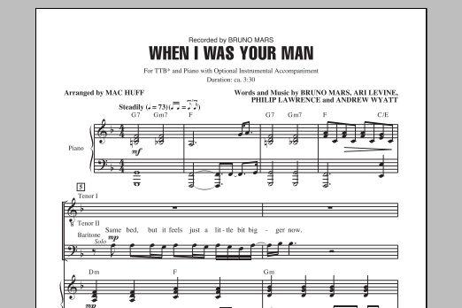 Download Bruno Mars When I Was Your Man (arr. Mac Huff) Sheet Music