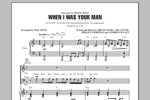 Download Bruno Mars When I Was Your Man (arr. Mac Huff) Sheet Music