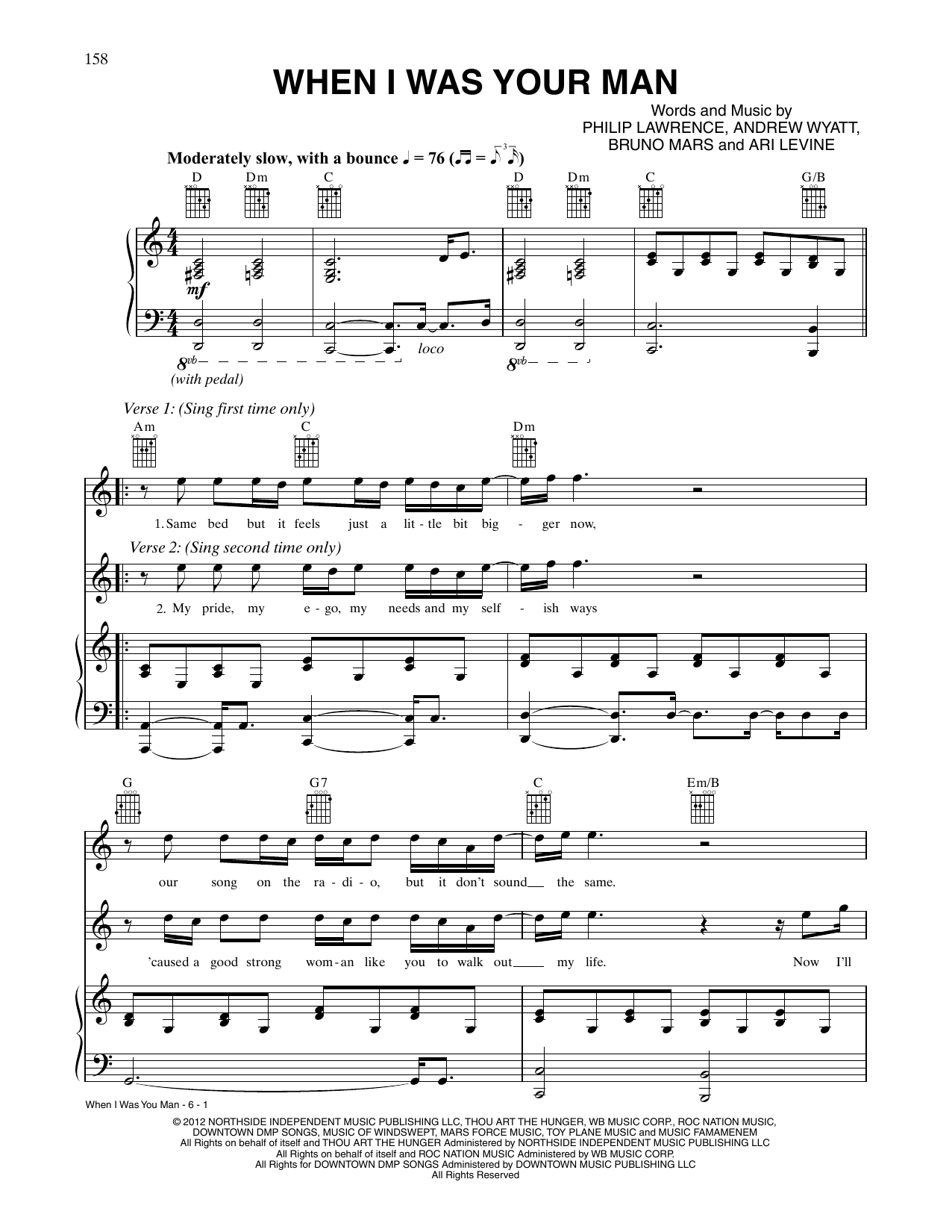 Download Bruno Mars When I Was Your Man Sheet Music