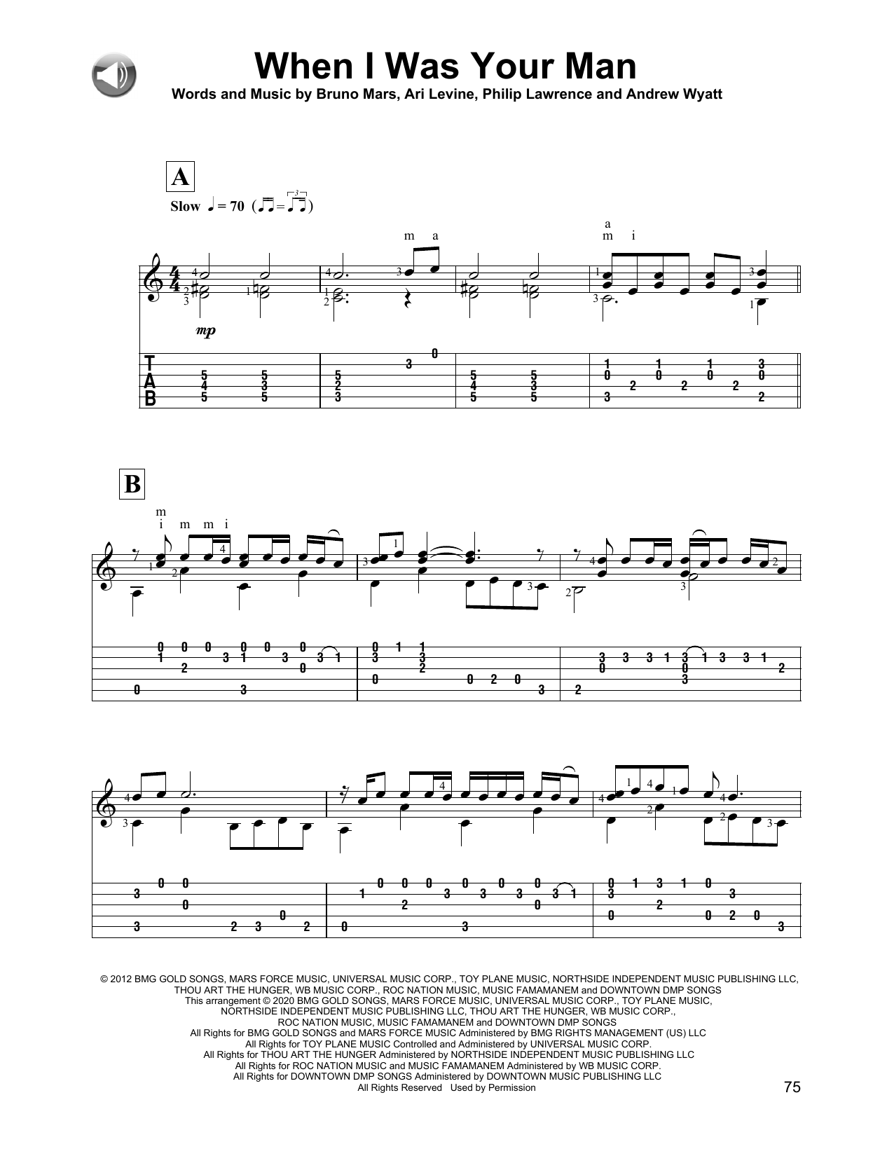 Download Bruno Mars When I Was Your Man Sheet Music