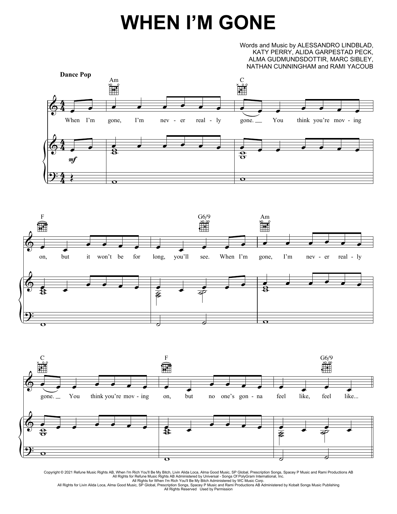 Download Alesso feat. Katy Perry When I'm Gone Sheet Music