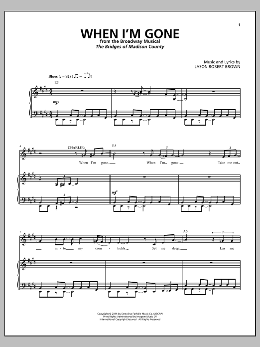 Download Jason Robert Brown When I'm Gone (from The Bridges of Madi Sheet Music