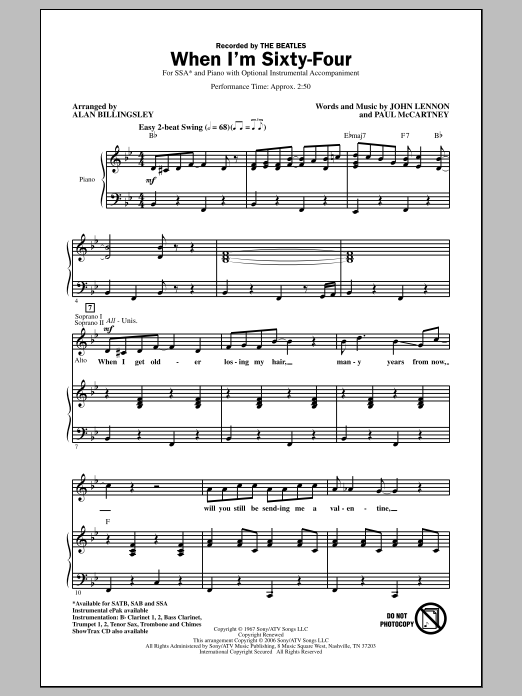 Download The Beatles When I'm Sixty-Four (arr. Alan Billings Sheet Music