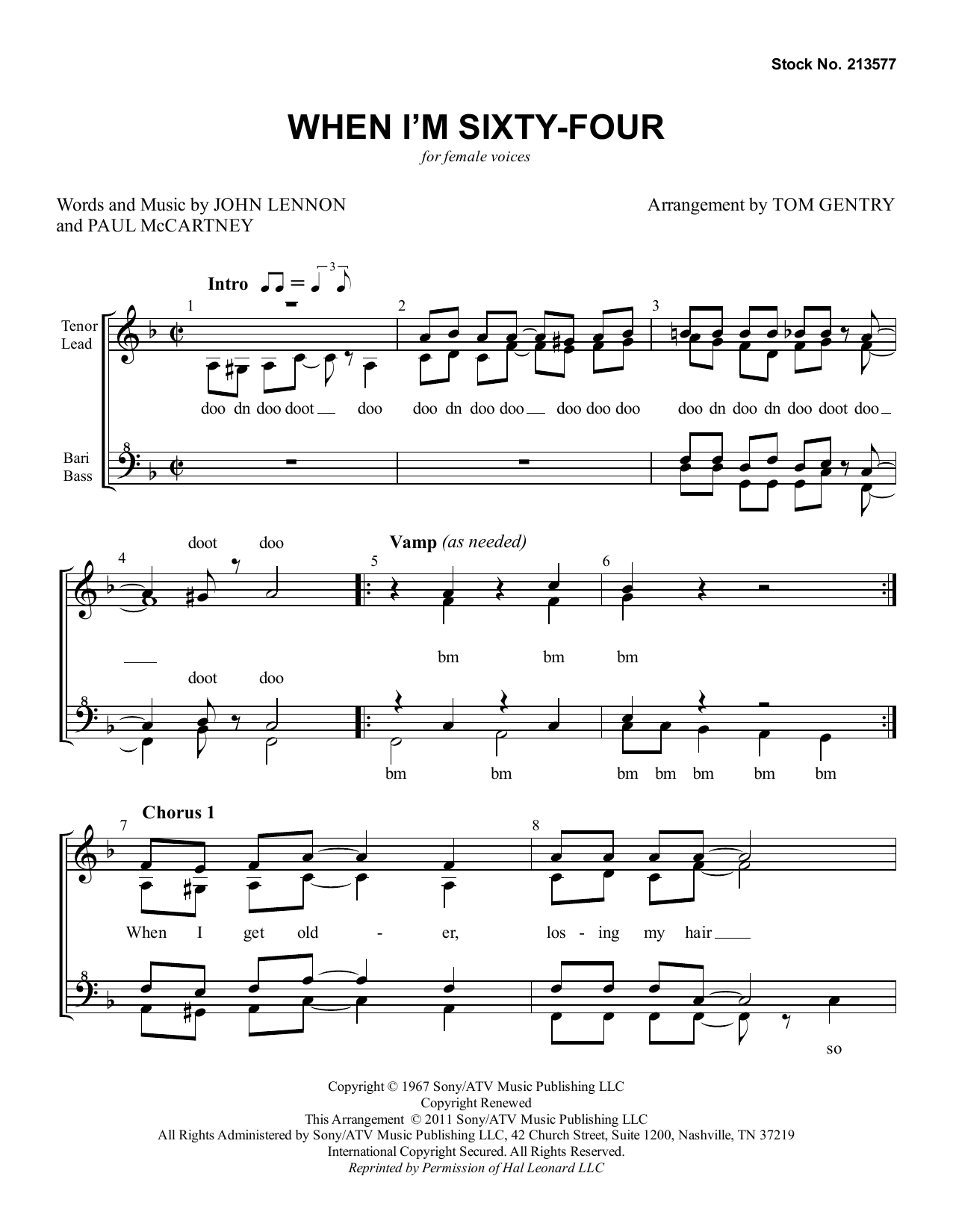 Download The Beatles When I'm Sixty-Four (arr. Tom Gentry) Sheet Music
