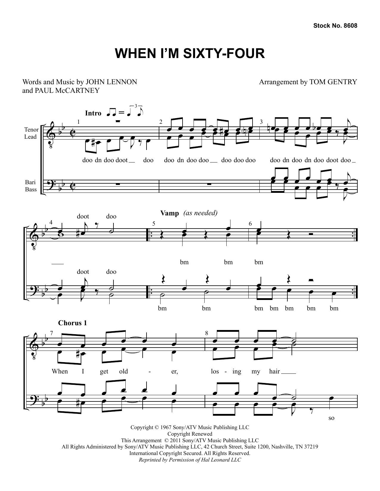 Download The Beatles When I'm Sixty-Four (arr. Tom Gentry) Sheet Music