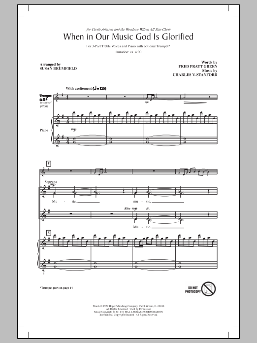 Download Charles Villiers Stanford When In Our Music God Is Glorified (arr Sheet Music