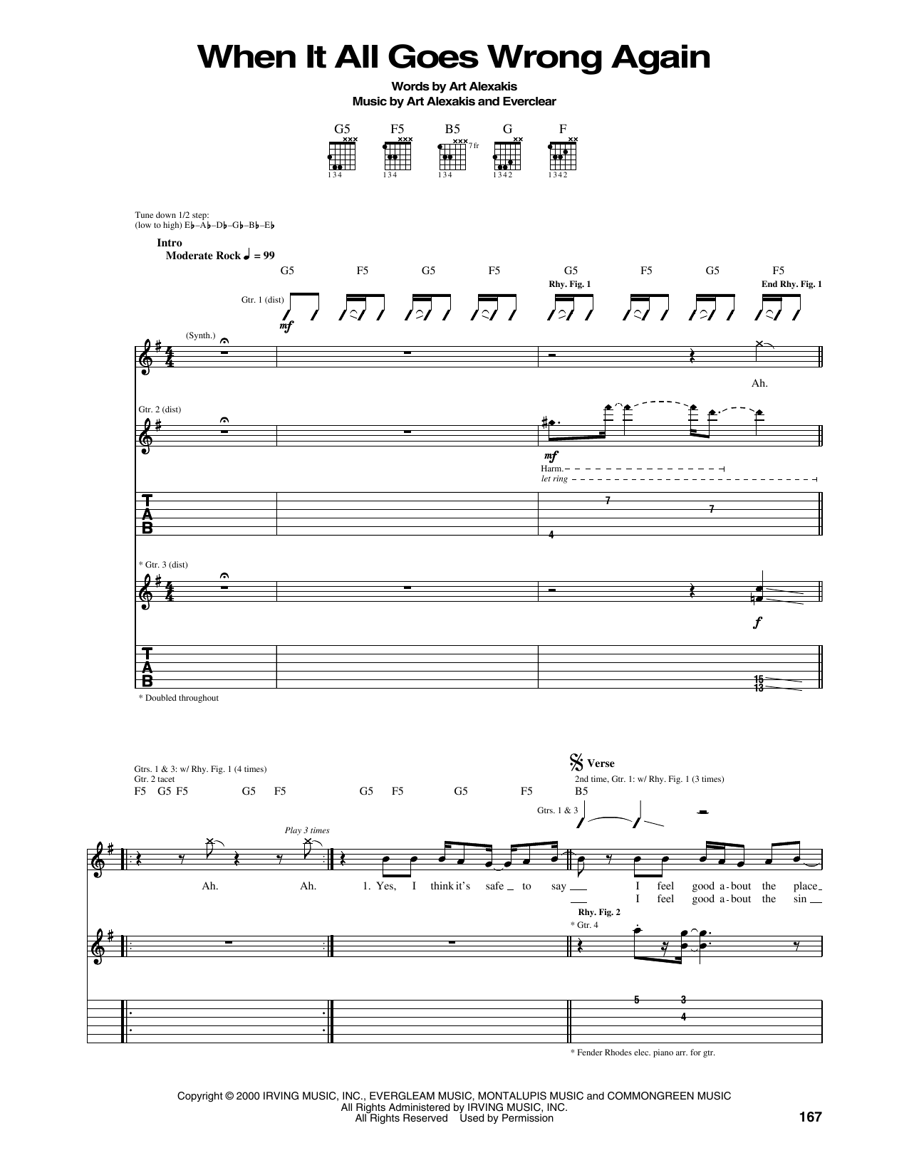 Download Everclear When It All Goes Wrong Again Sheet Music