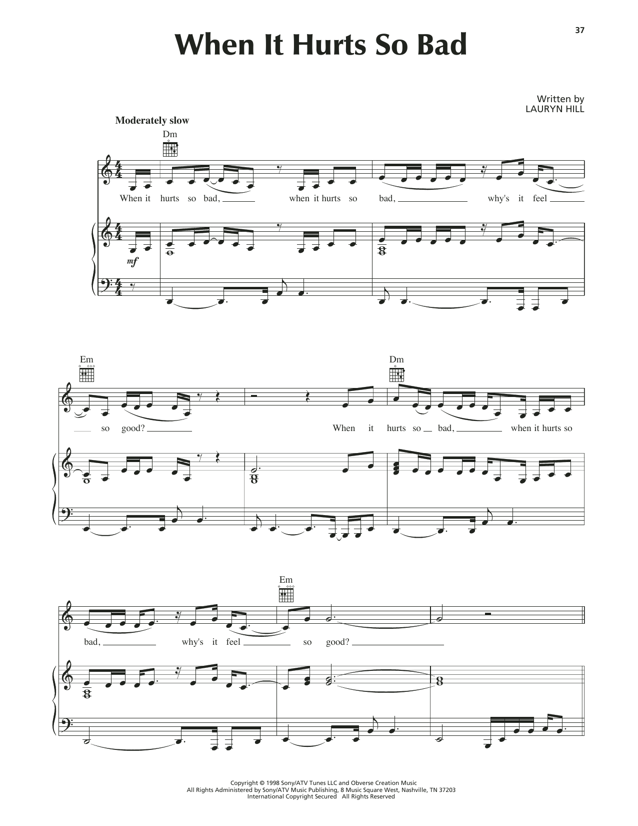 Download Lauryn Hill When It Hurts So Bad Sheet Music