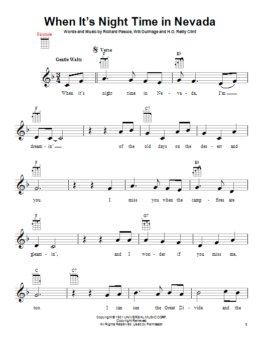 Download H.O. Reilly Clint When It's Night Time In Nevada Sheet Music