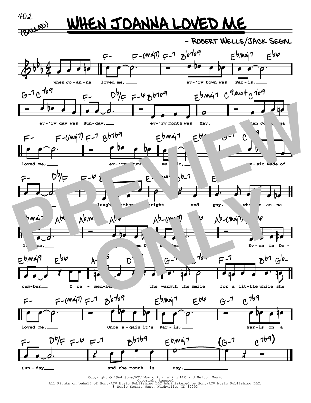Download Jack Segal and Robert Wells When Joanna Loved Me (High Voice) Sheet Music