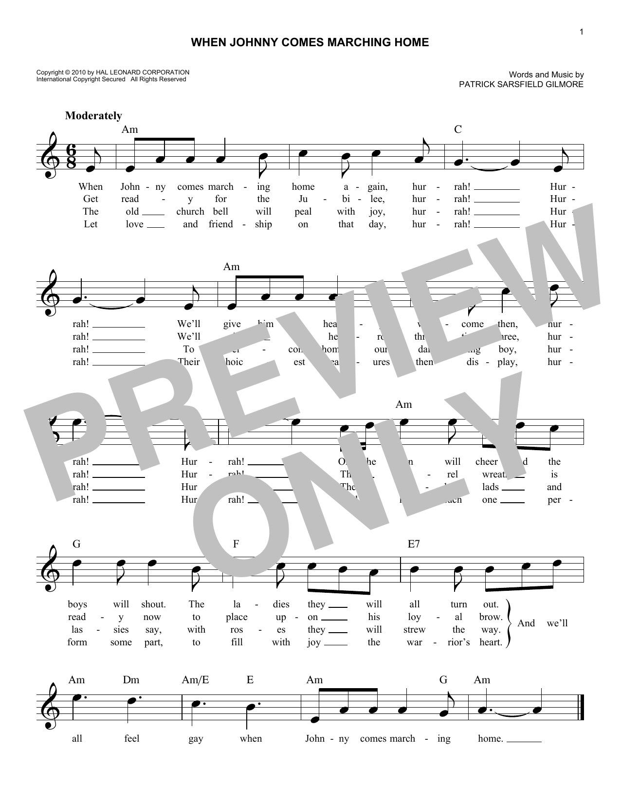Download Patrick Sarsfield Gilmore When Johnny Comes Marching Home Sheet Music