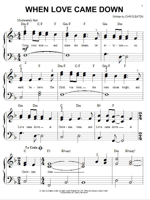 Download Point Of Grace When Love Came Down Sheet Music