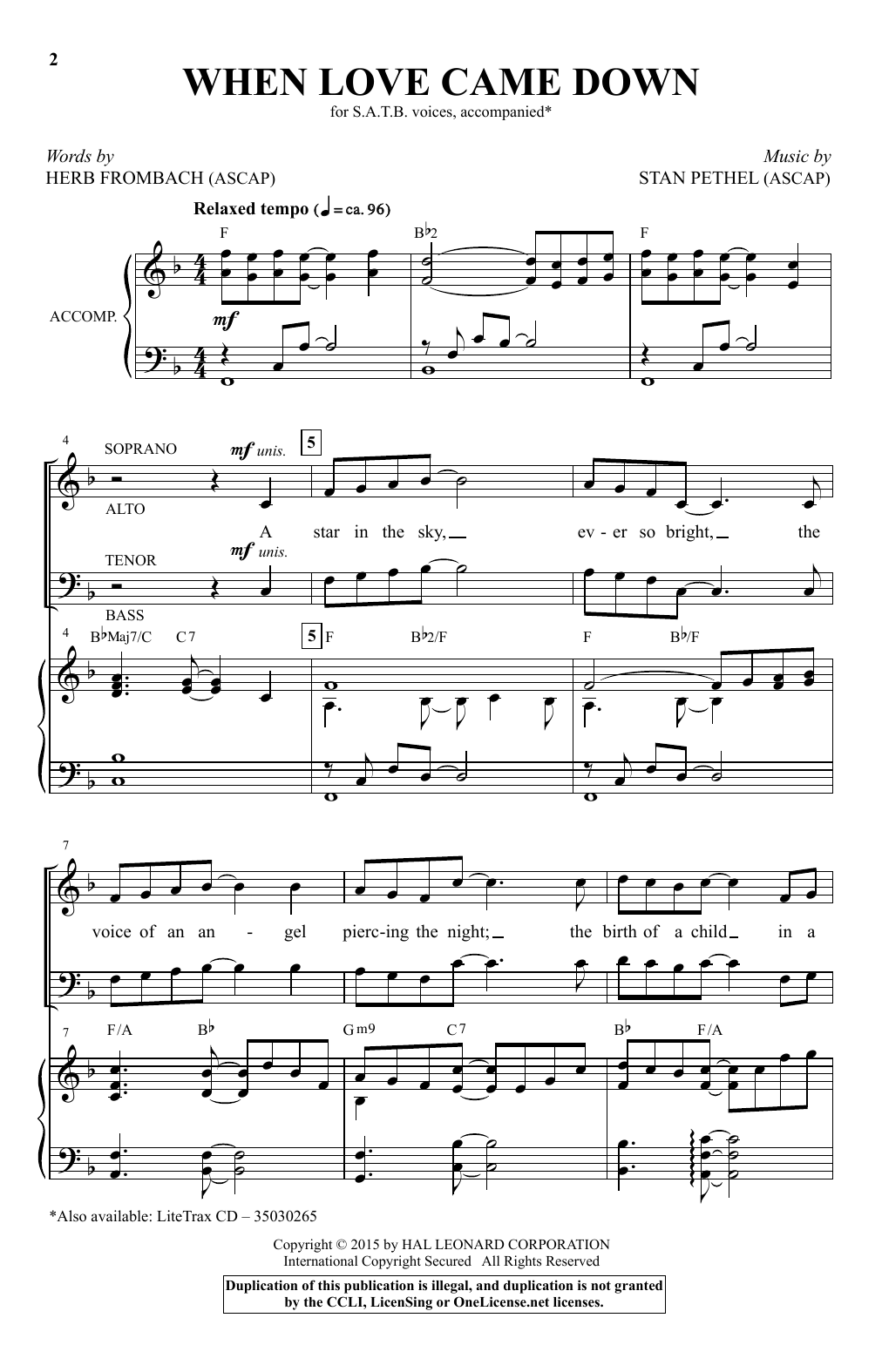 Download Stan Pethel When Love Came Down Sheet Music