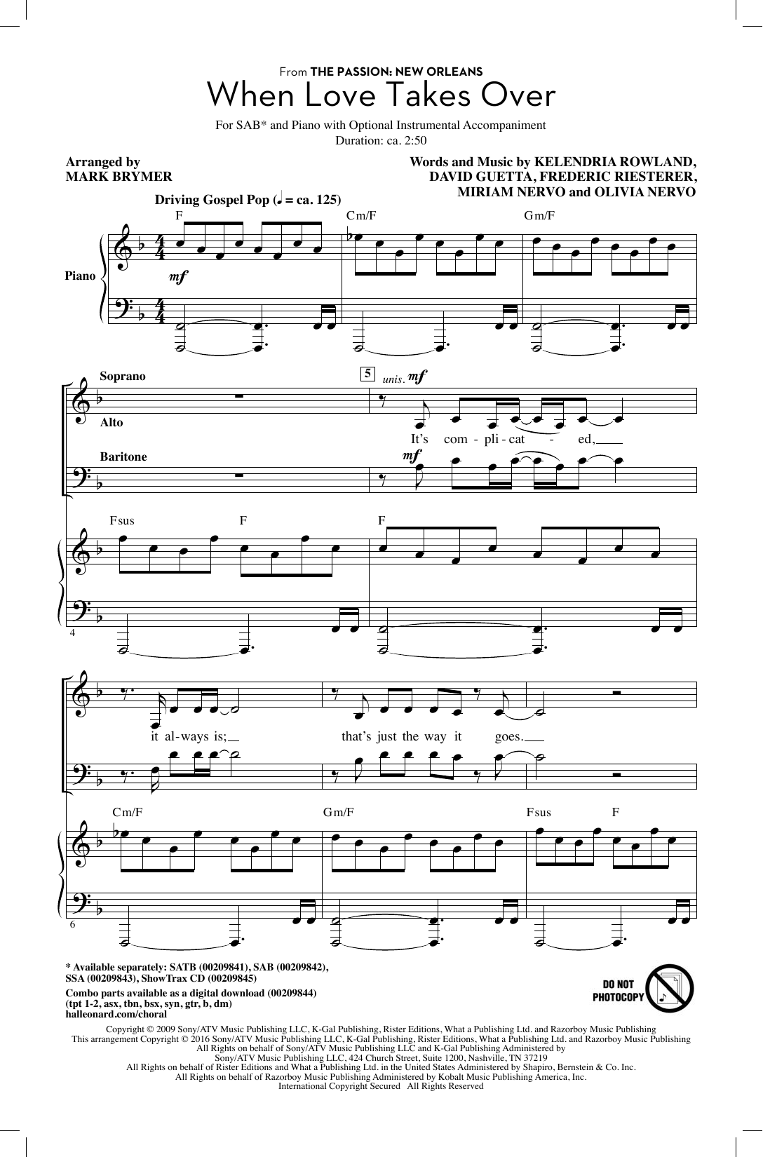 Download Mark Brymer When Love Takes Over Sheet Music