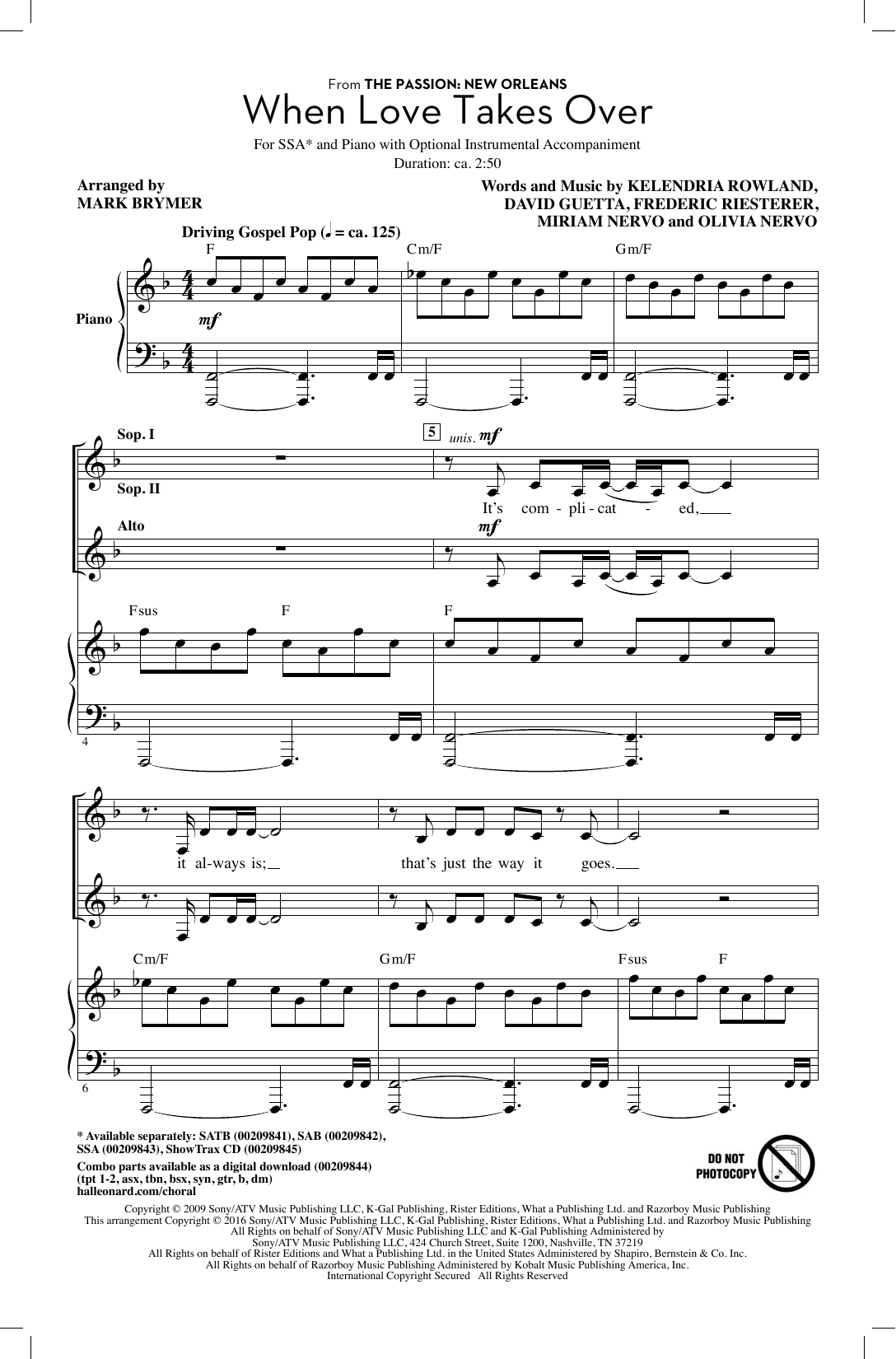 Download Mark Brymer When Love Takes Over Sheet Music