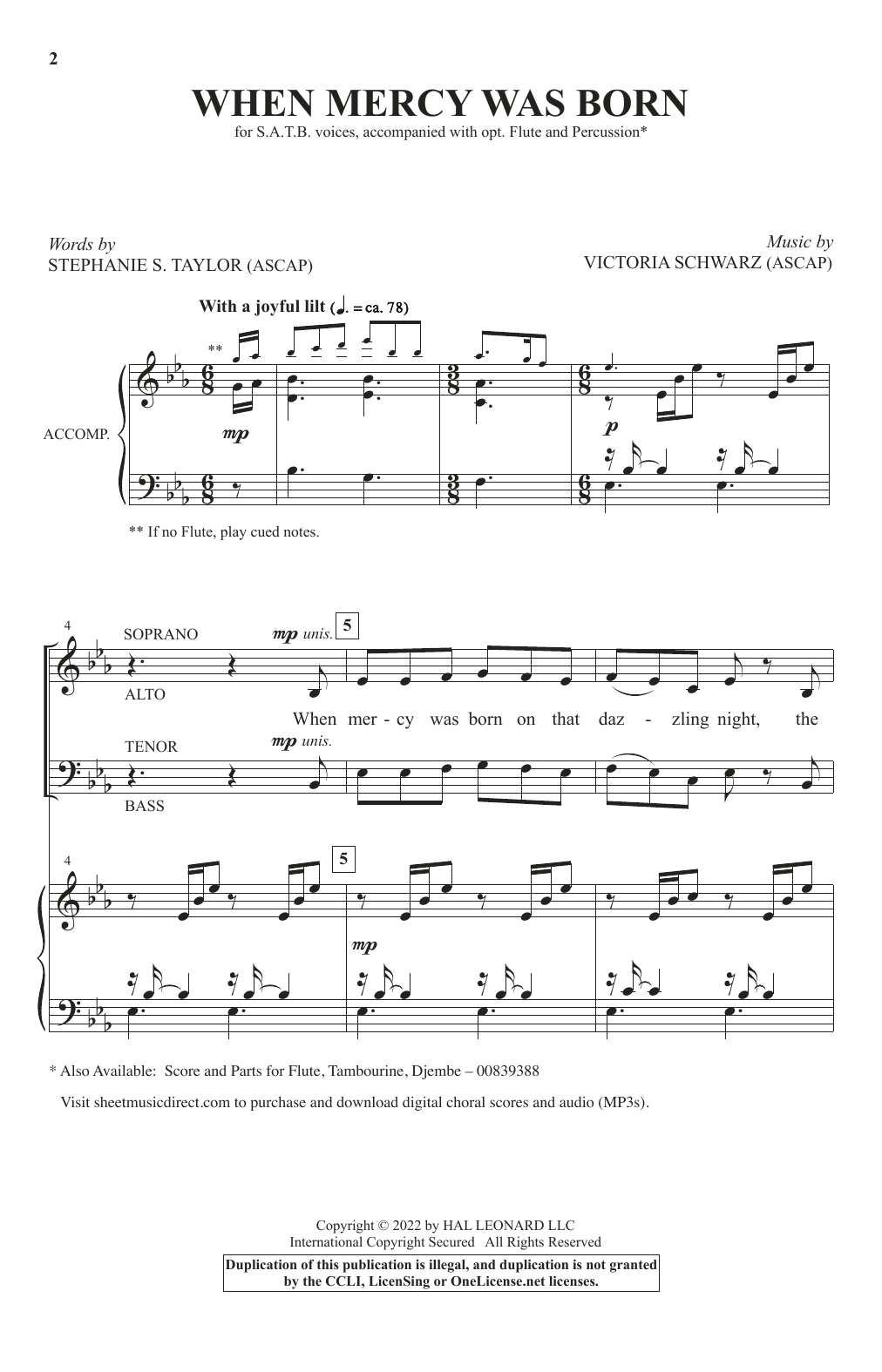 Download Stephanie S. Taylor and Victoria Sch When Mercy Was Born Sheet Music