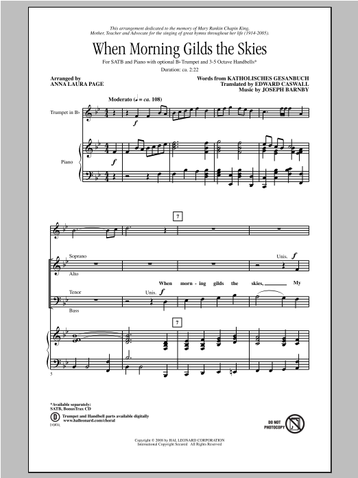 Download Joseph Barnby When Morning Gilds The Skies (arr. Anna Sheet Music