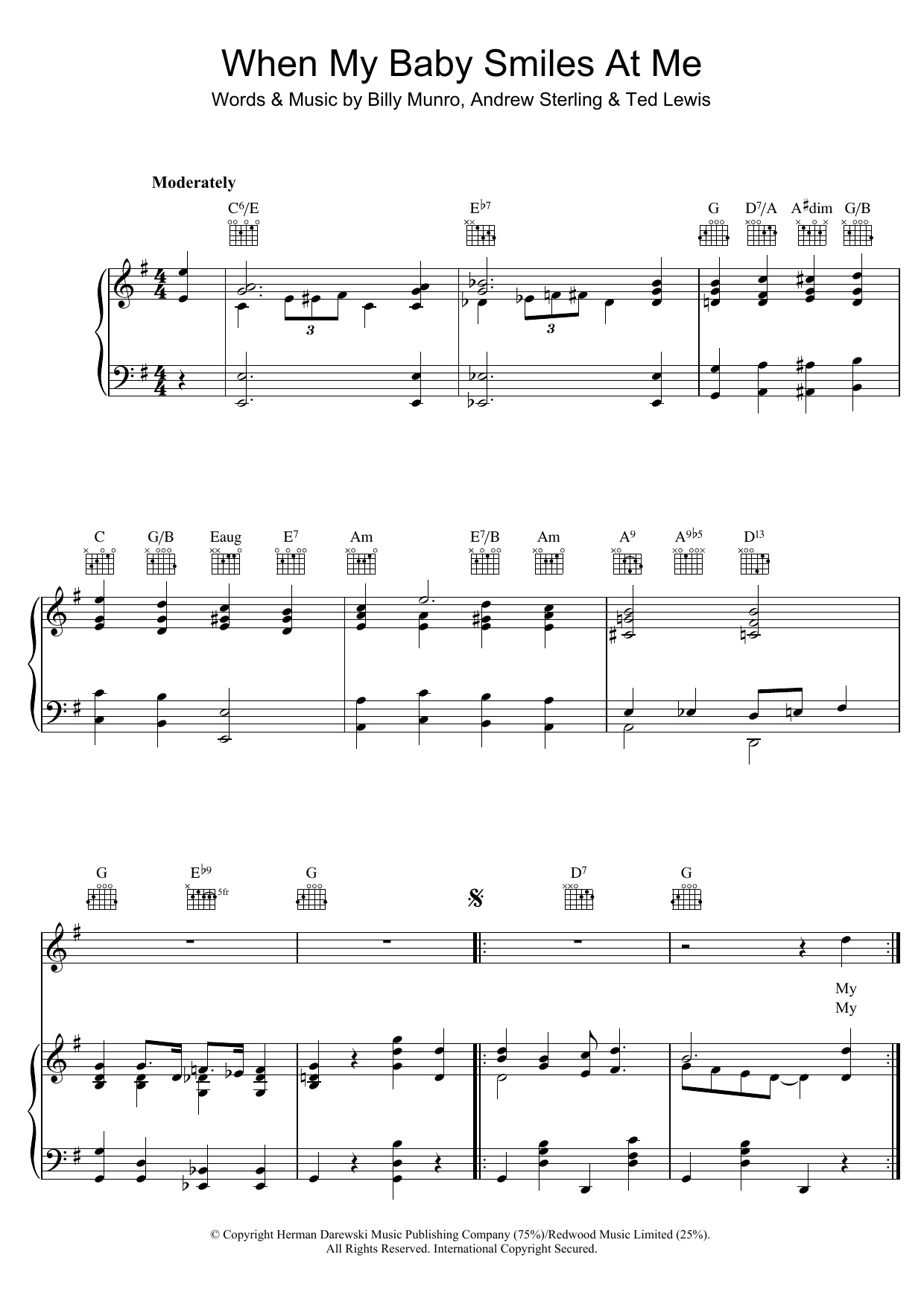Download Billy Munro When My Baby Smiles At Me Sheet Music