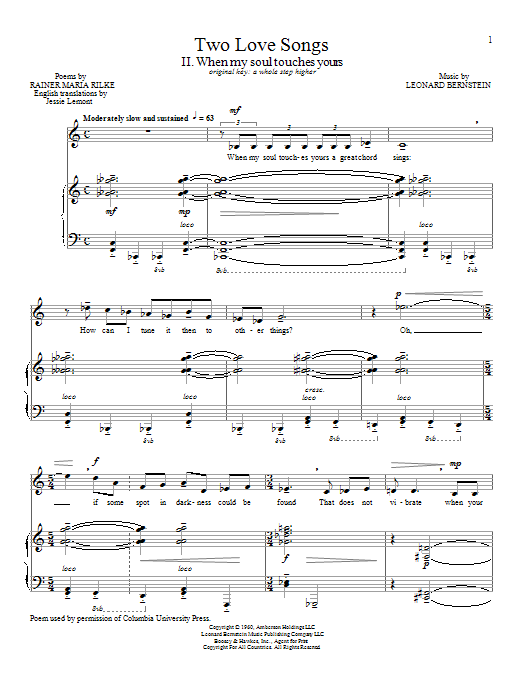 Download Leonard Bernstein When My Soul Touches Yours Sheet Music