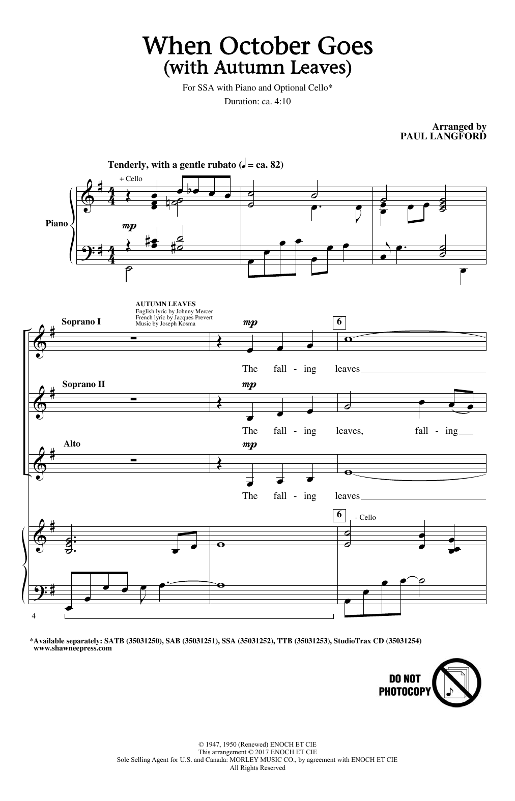 Download Paul Langford When October Goes (with Autumn Leaves) Sheet Music