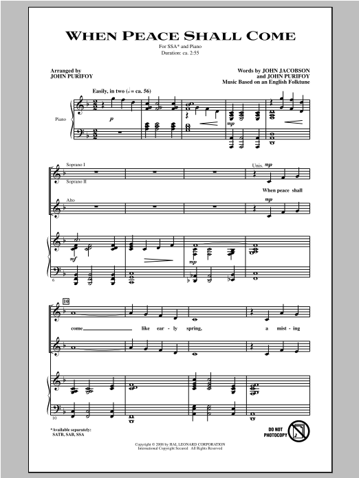 Download John Purifoy When Peace Shall Come Sheet Music