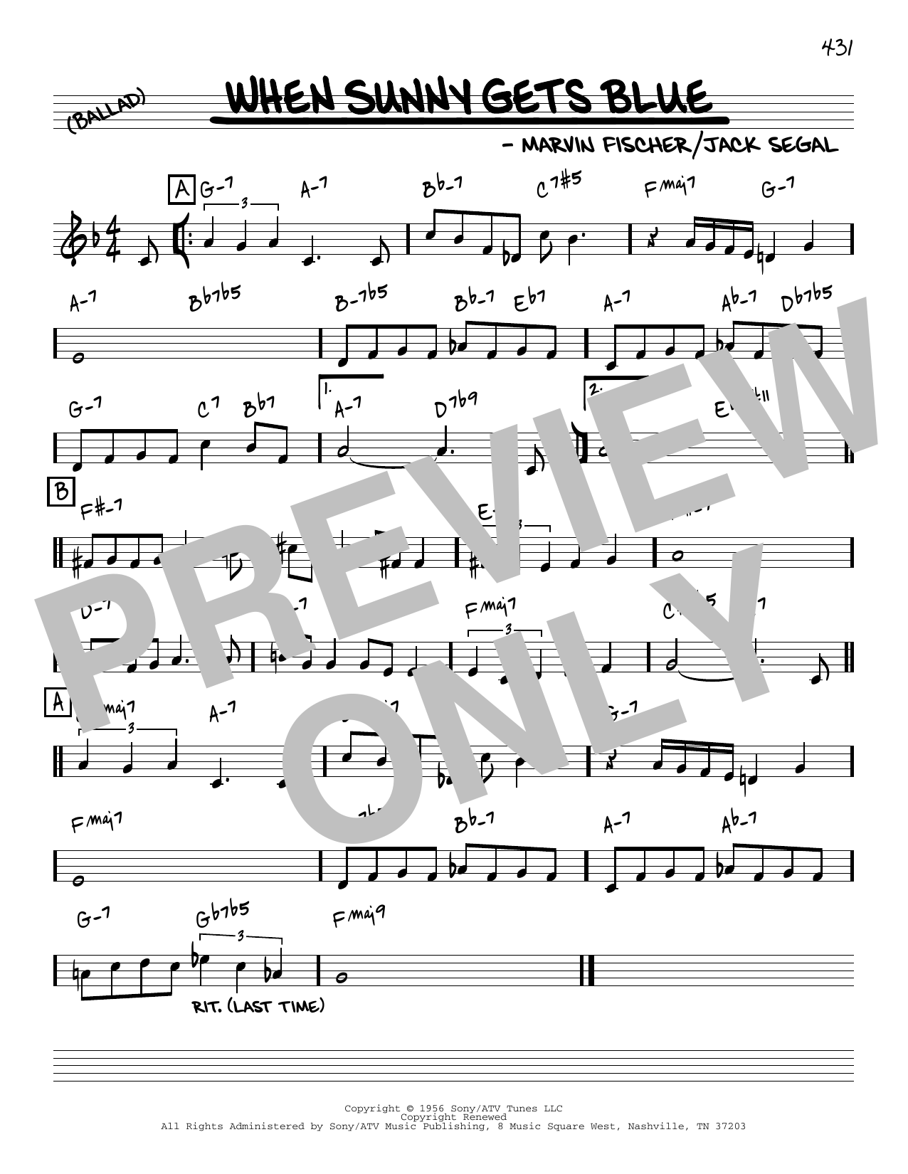 Download Marvin Fisher When Sunny Gets Blue [Reharmonized vers Sheet Music
