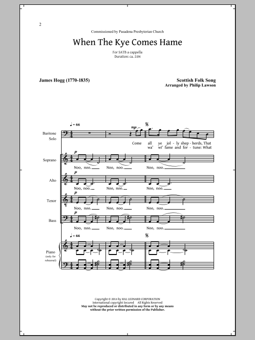 Download Scottish Folksong When The Kye Comes Hame (arr. Philip La Sheet Music