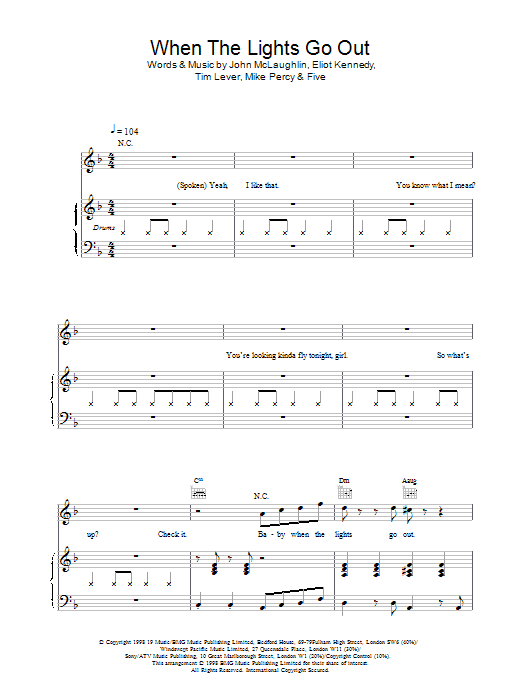 Download Five When The Lights Go Out Sheet Music