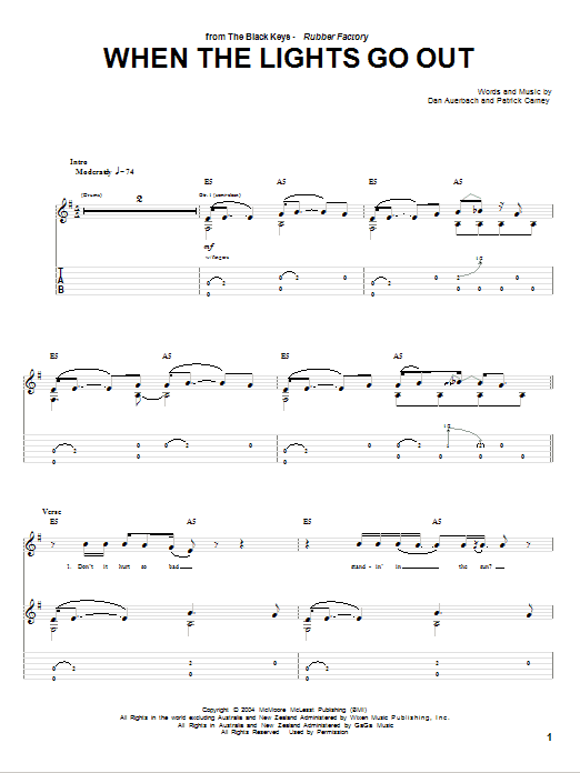 Download The Black Keys When The Lights Go Out Sheet Music