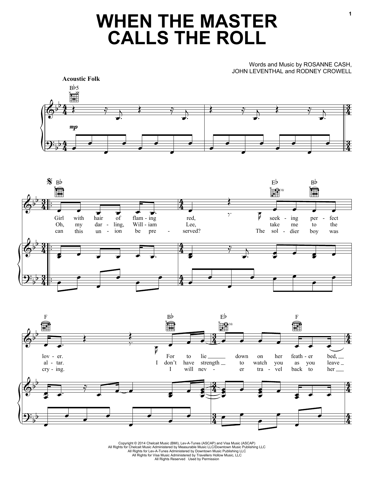 Download Rosanne Cash When The Master Calls The Roll Sheet Music