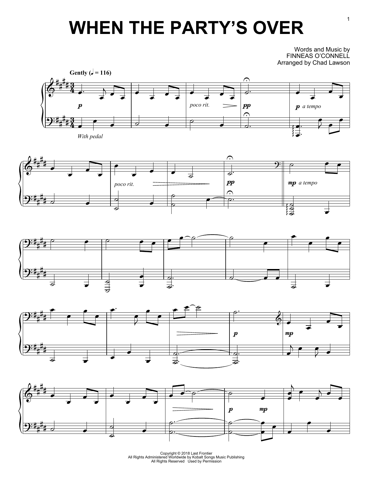 Download Billie Eilish when the party's over (arr. Chad Lawson Sheet Music