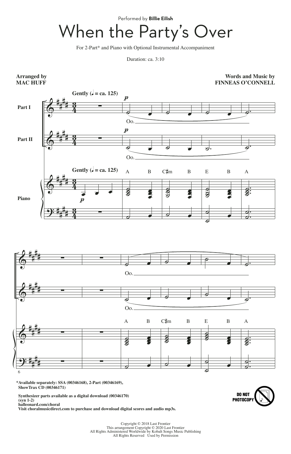 Download Billie Eilish when the party's over (arr. Mac Huff) Sheet Music