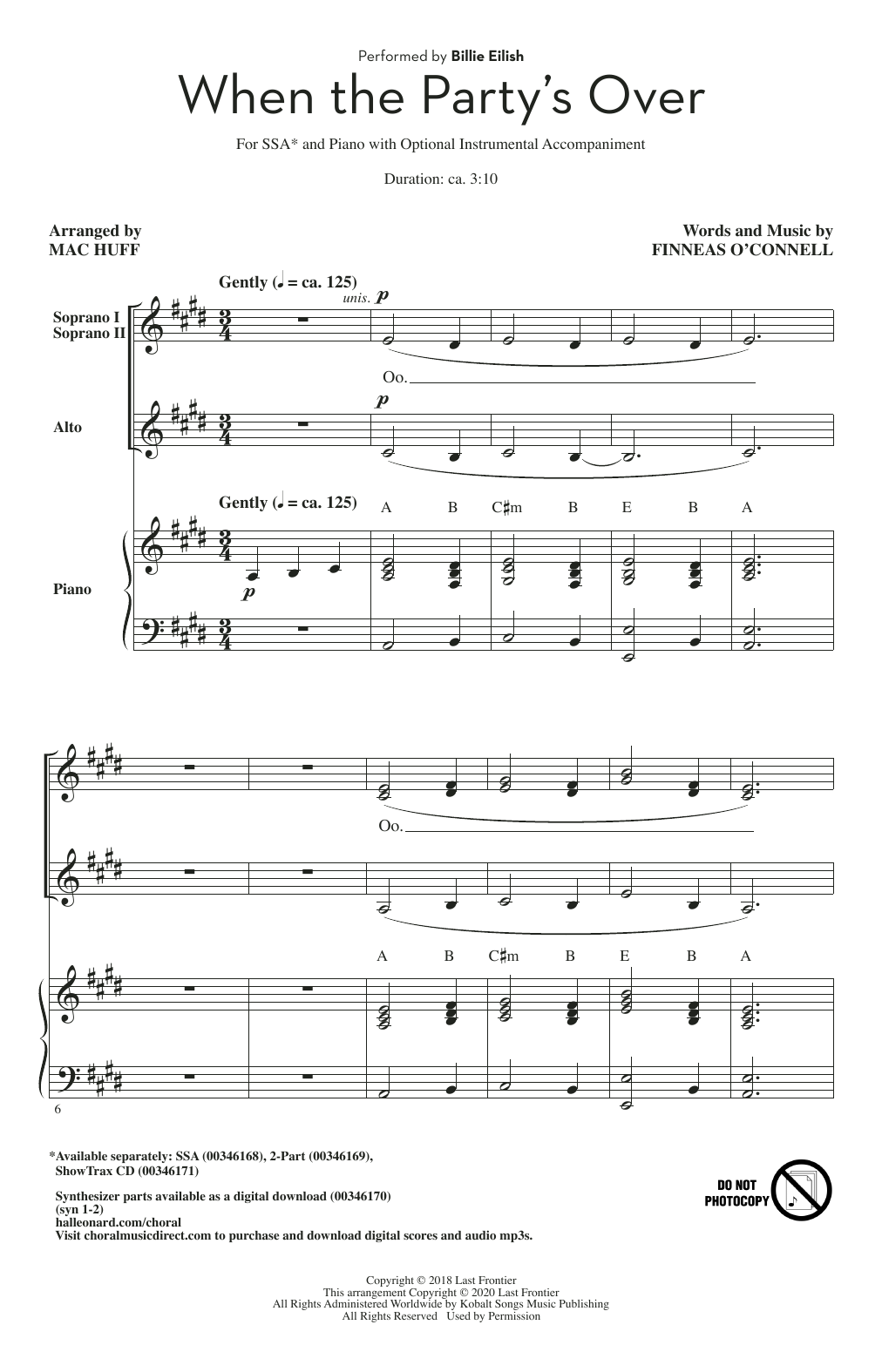Download Billie Eilish when the party's over (arr. Mac Huff) Sheet Music