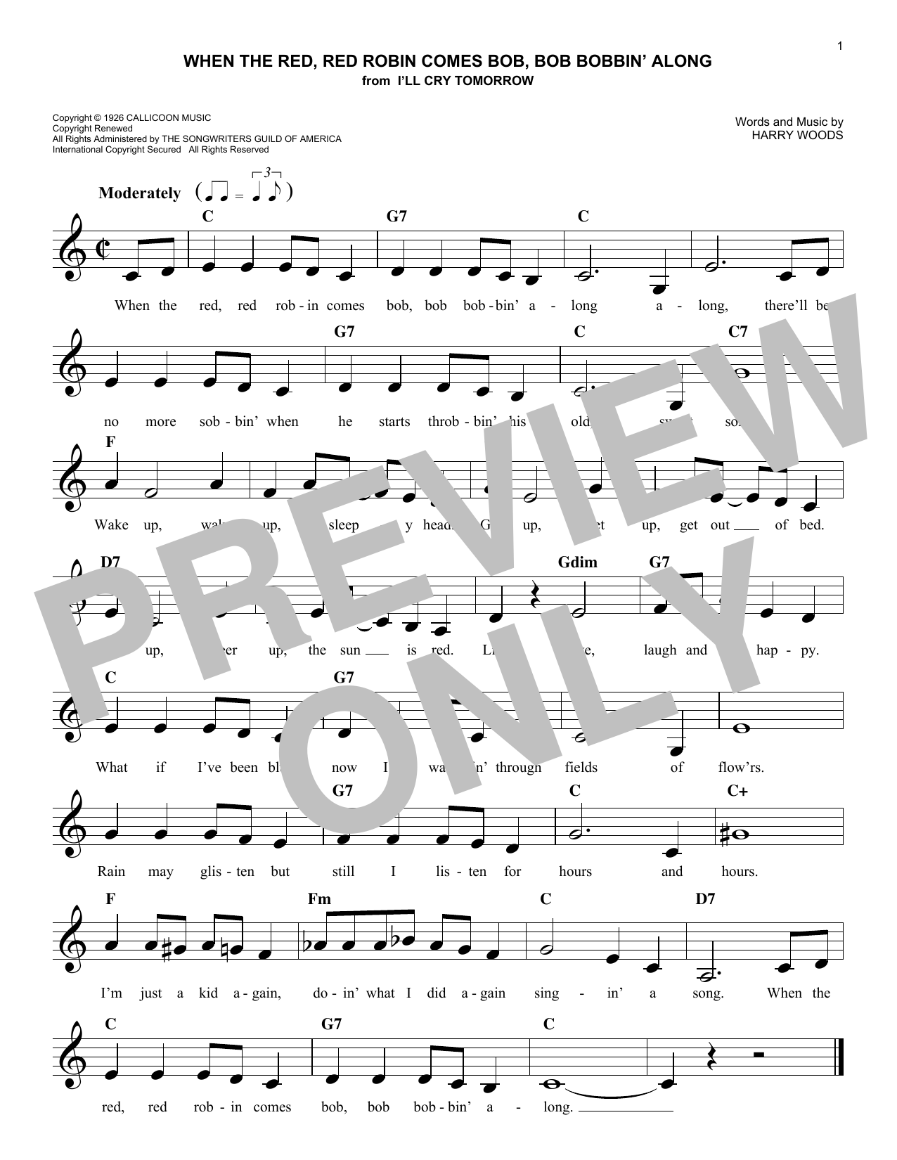 Download Harry Woods When The Red, Red Robin Comes Bob, Bob Sheet Music