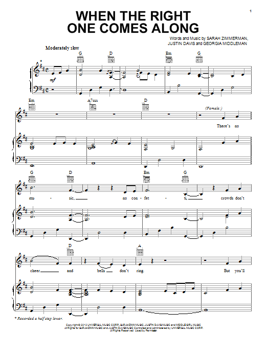 Download Clare Bowen and Sam Palladio When The Right One Comes Along Sheet Music
