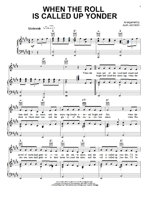 Download Alan Jackson When The Roll Is Called Up Yonder Sheet Music