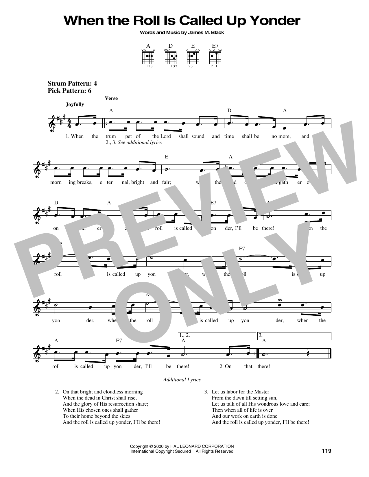 James M. Black When The Roll Is Called Up Yonder sheet music notes printable PDF score