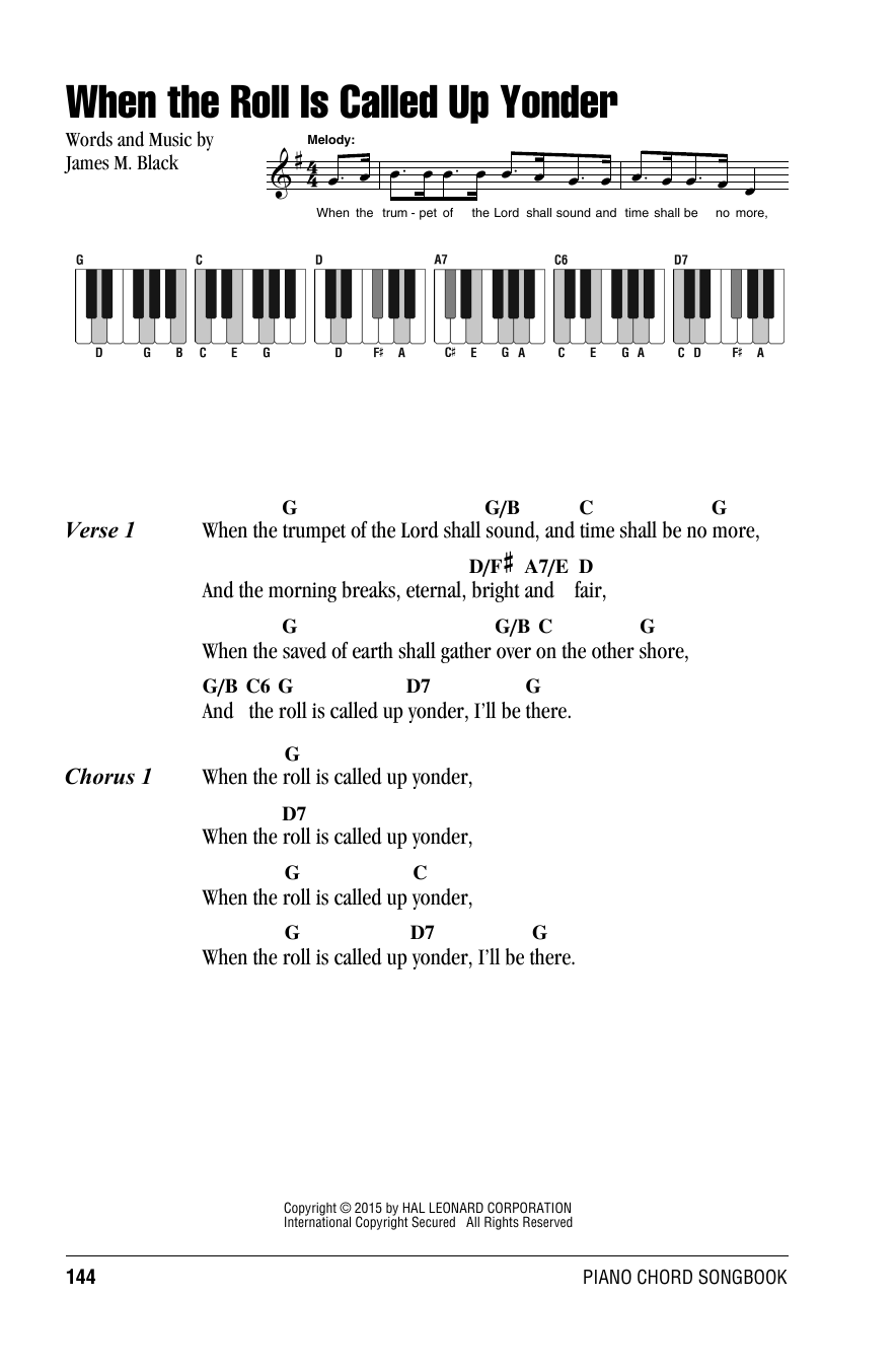 Download James M. Black When The Roll Is Called Up Yonder Sheet Music