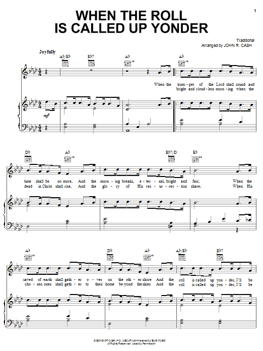 Download Johnny Cash When The Roll Is Called Up Yonder Sheet Music