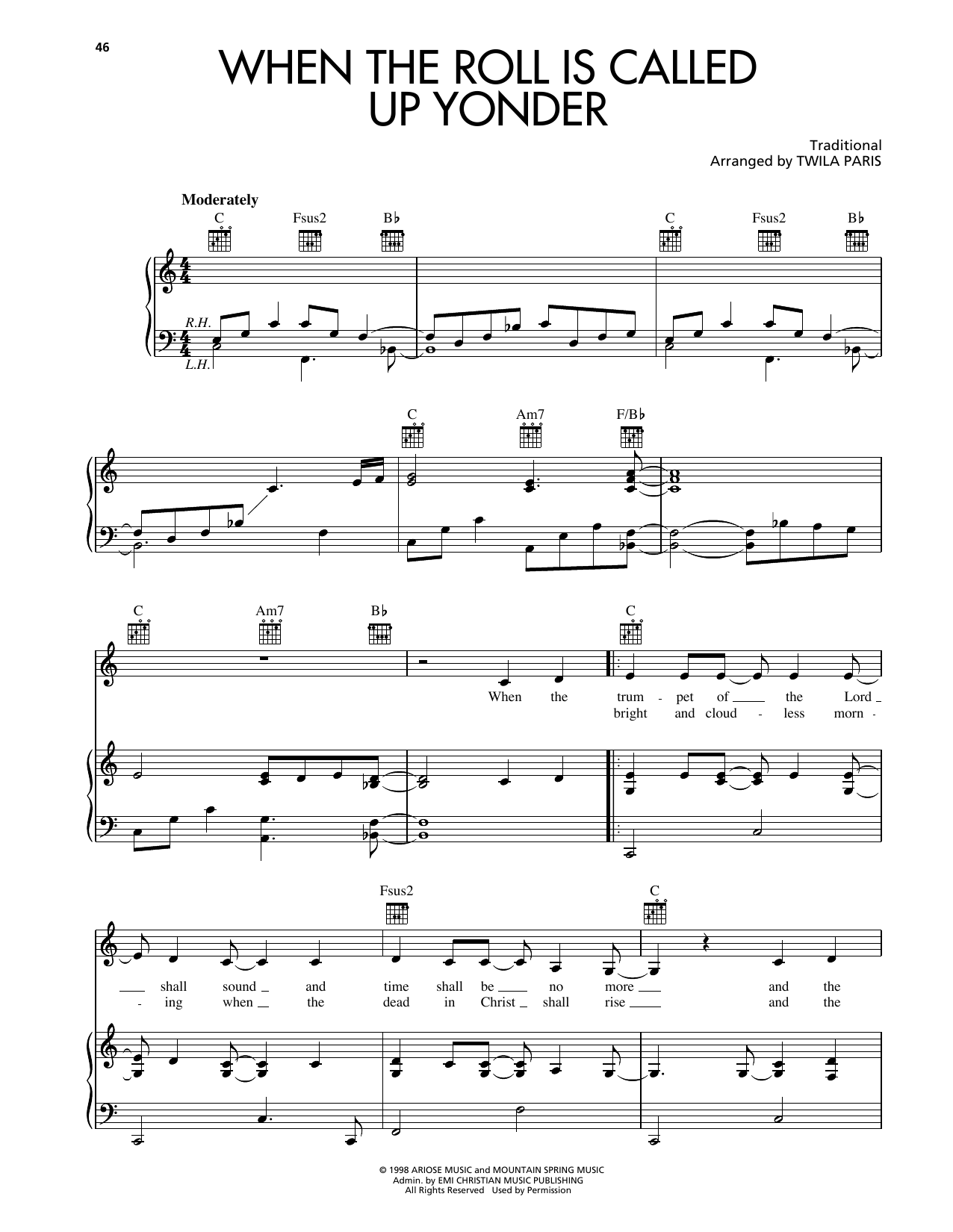 Download Twila Paris When The Roll Is Called Up Yonder Sheet Music