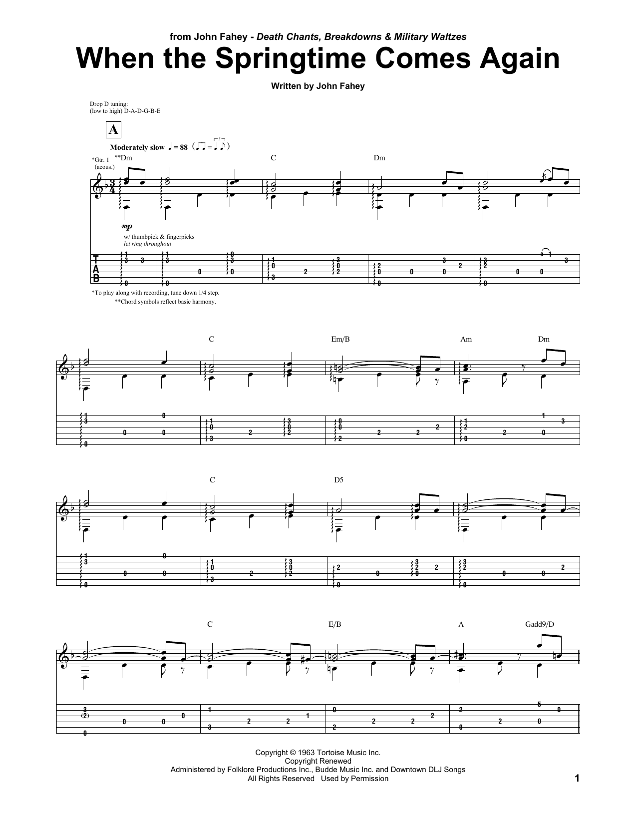Download John Fahey When The Springtime Comes Again Sheet Music