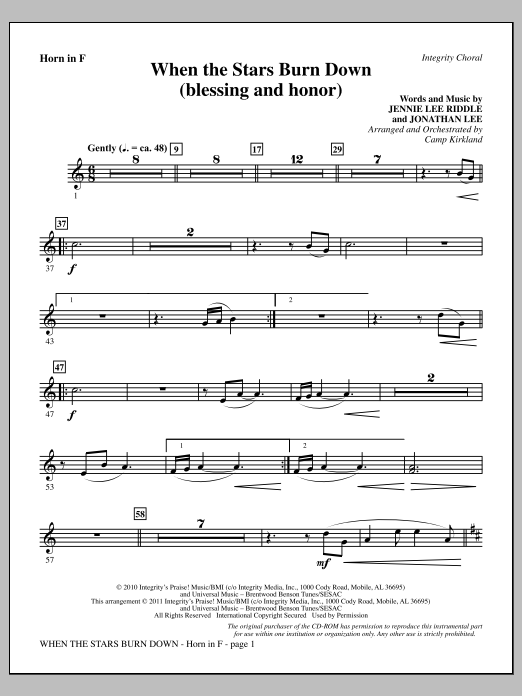 Download Camp Kirkland When The Stars Burn Down (Blessing And Sheet Music