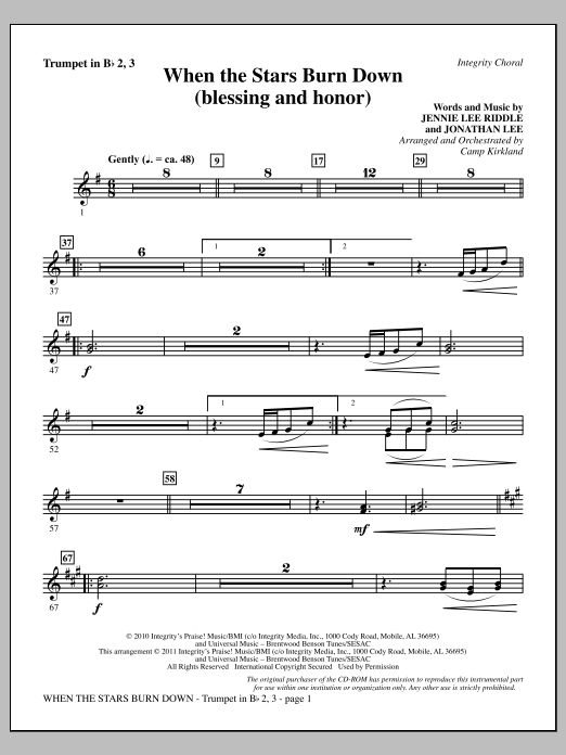 Download Camp Kirkland When The Stars Burn Down (Blessing And Sheet Music
