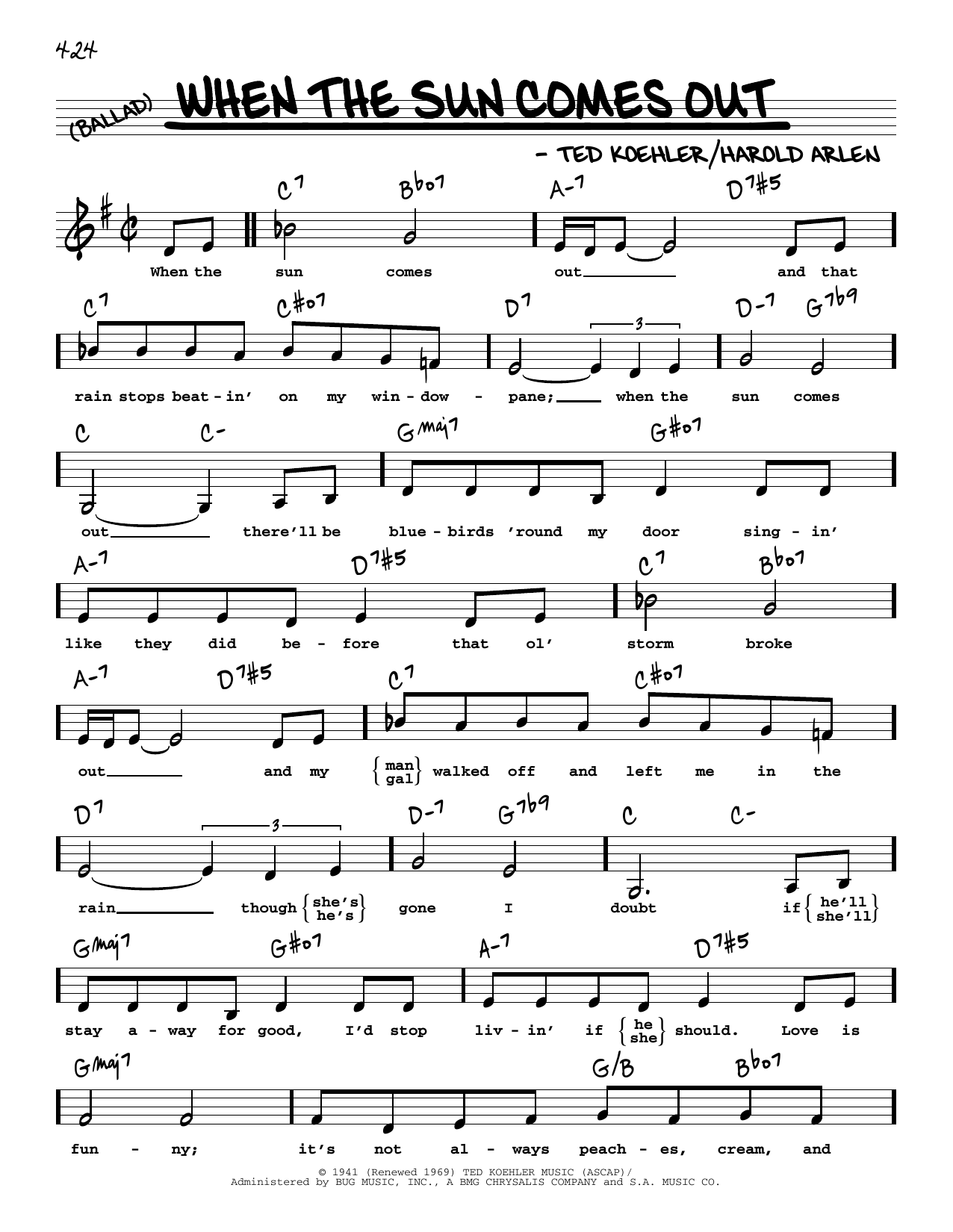 Download Harold Arlen When The Sun Comes Out (Low Voice) Sheet Music