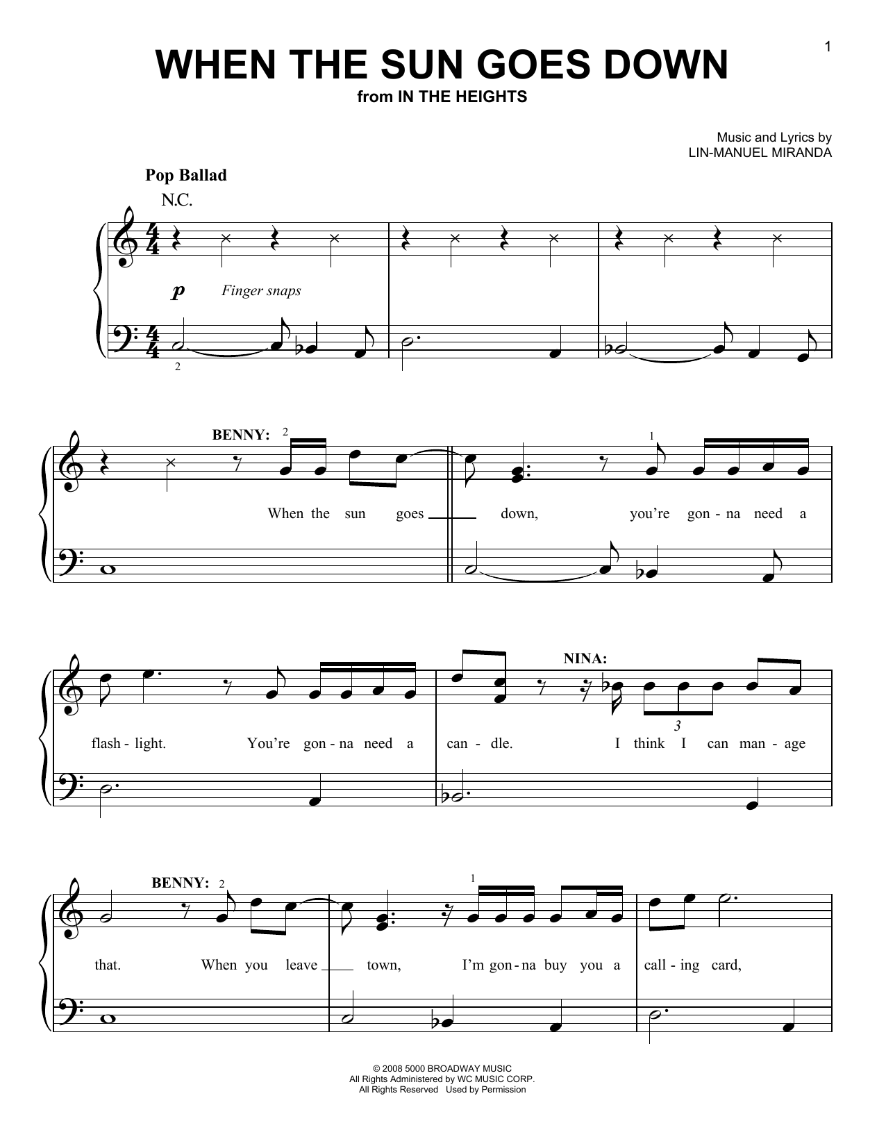 Download Lin-Manuel Miranda When The Sun Goes Down (from In The Hei Sheet Music