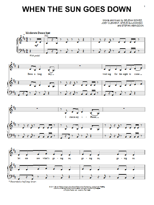 Download Selena Gomez When The Sun Goes Down Sheet Music