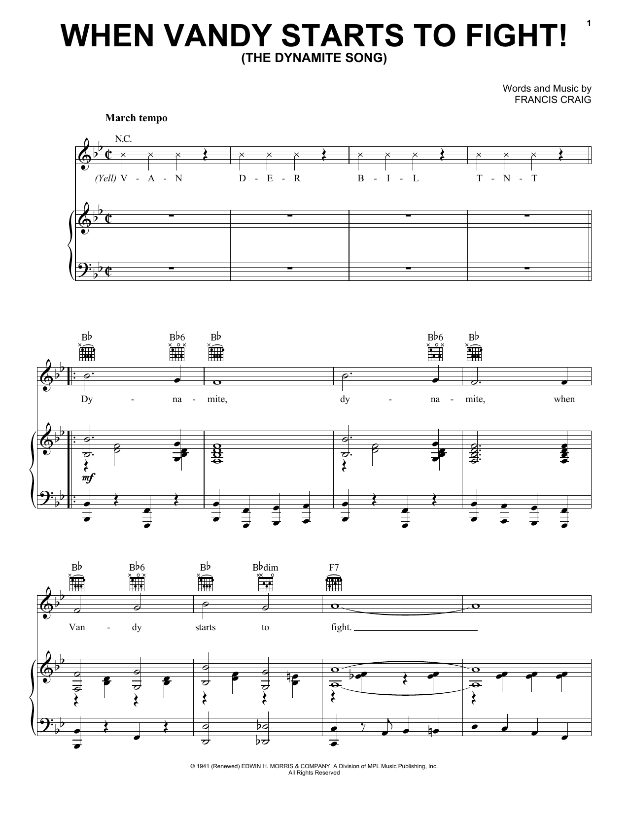 Download Francis Craig When Vandy Starts To Fight! (The Dynami Sheet Music